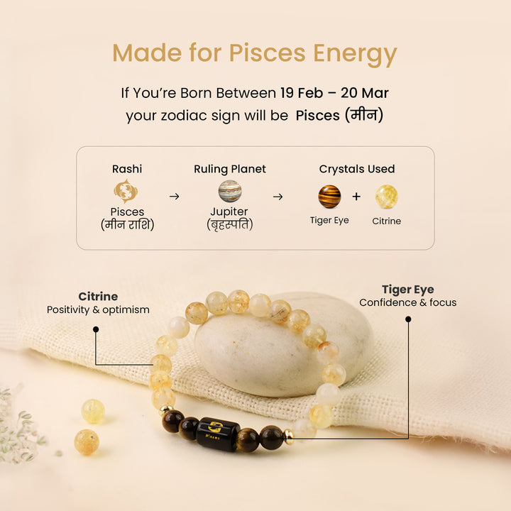 Meen (Pisces) Rashi Crystal Bracele-Natural Amethyst, Aquamarine & Obsidian for Intuition, Calm & Positivity