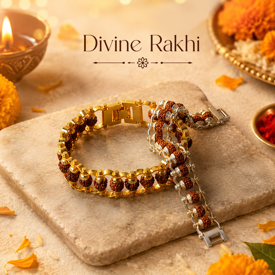 Pure Silver & Gold-Plated Rudraksha Link Chain Bracelets with Fold-Over Clasp for Men & Women – Durable & Stylish Everyday Wear