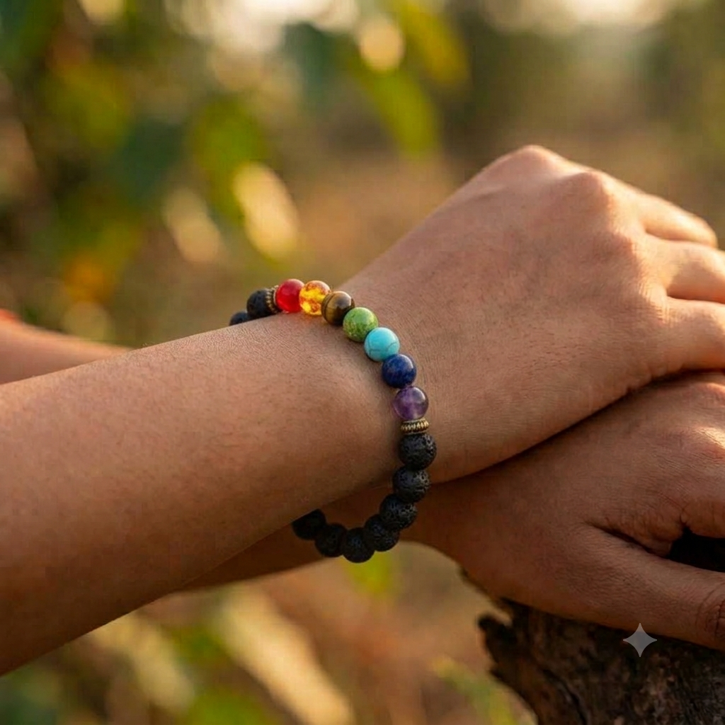 Original 7 Chakra Healing Crystal Bracelet with Volcanic Lava Beads | Stretchable Unisex Energy Alignment & Aromatherapy Diffuser Bracelet