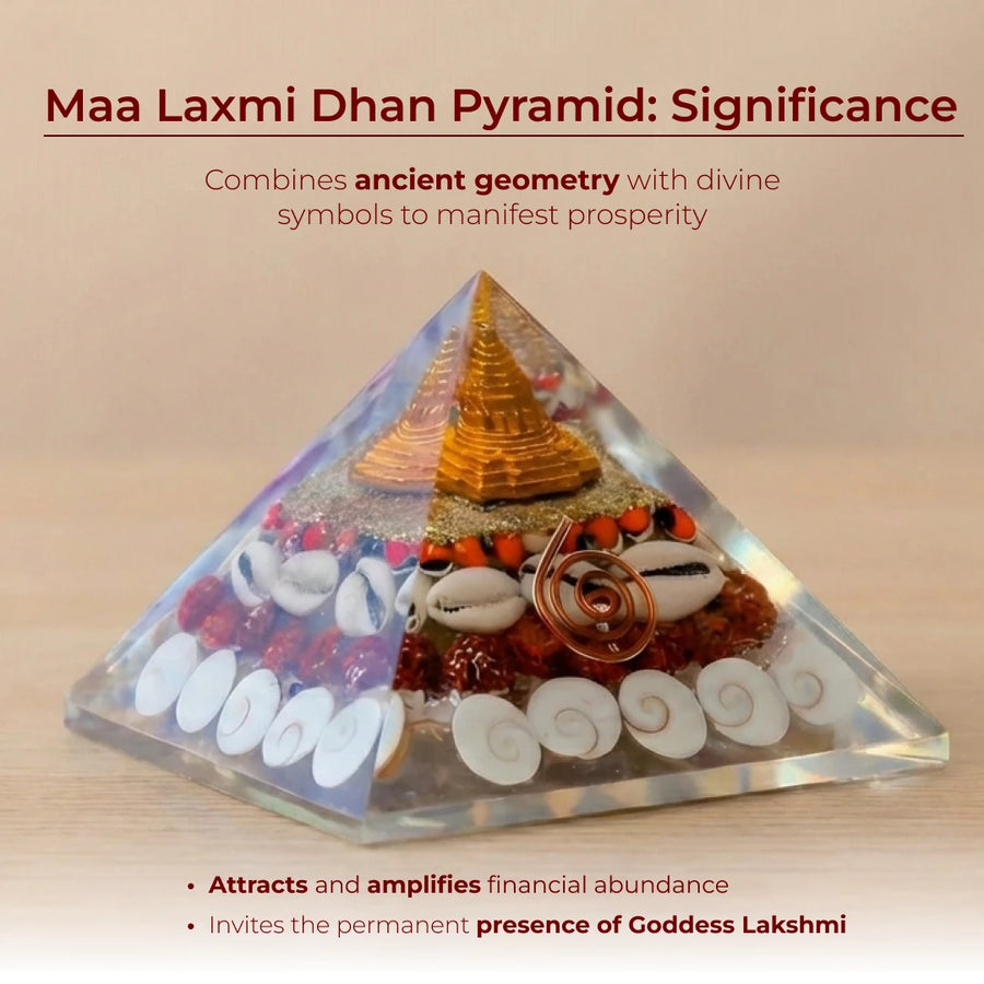 Maa Laxmi Dhan Pyramid with Shree Yantra, Gomti Chakra, White Kaudi & Copper Coil for Wealth, Prosperity & Vastu Correction