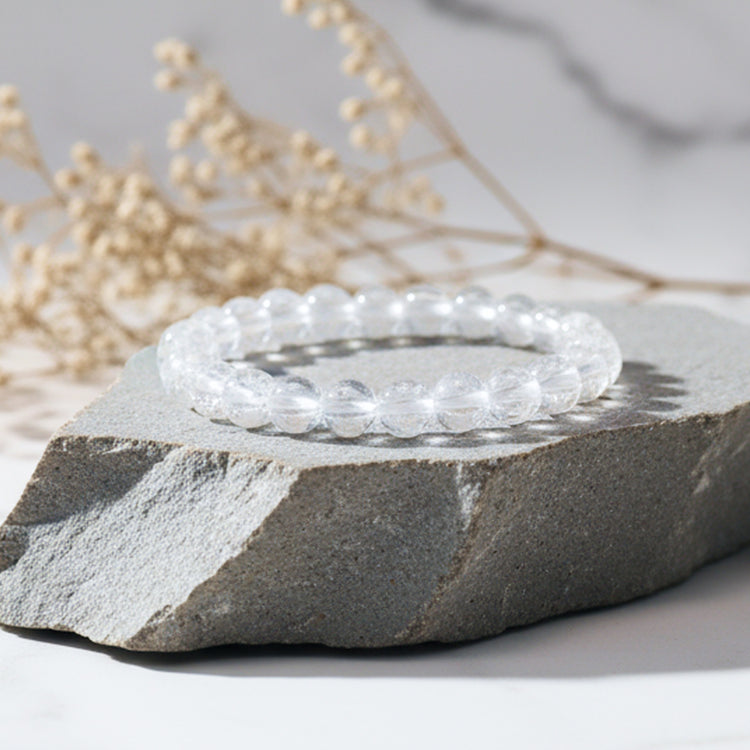 Premium 100% Pure Natural Spatika (Clear Quartz) Healing Bracelet - Energized Crystal for Focus & Peace
