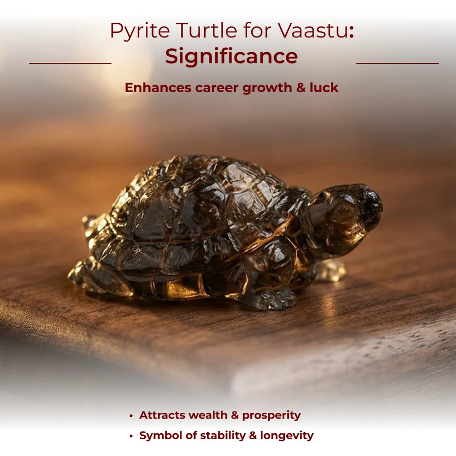 Natural Pyrite Turtle Figurine for Vastu & Hand-Carved Pyrite Tortoise for Wealth, Protection, and Stability