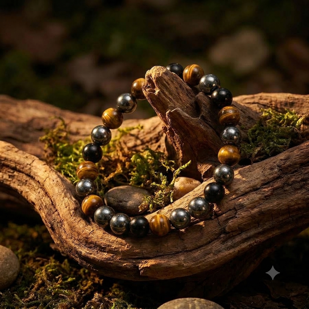 Triple Protection Bracelet – Natural Tiger Eye, Black Obsidian & Hematite Beads | Handcrafted Gemstone Protection Bracelet for Men & Women