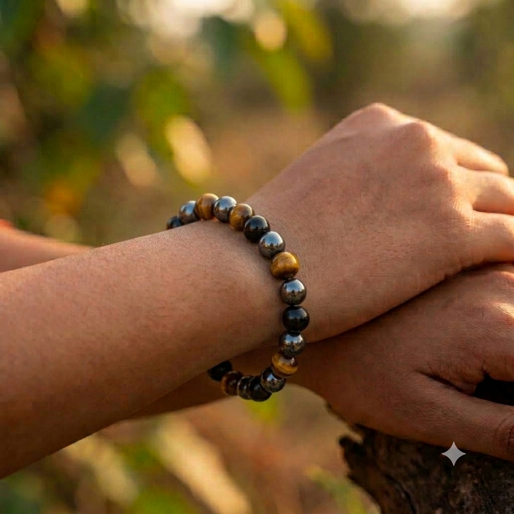 Triple Protection Bracelet – Natural Tiger Eye, Black Obsidian & Hematite Beads | Handcrafted Gemstone Protection Bracelet for Men & Women