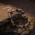 Silver plated Rudraksha & Black Onyx Bead Bracelet for Men and Women (Adjustable Chain)