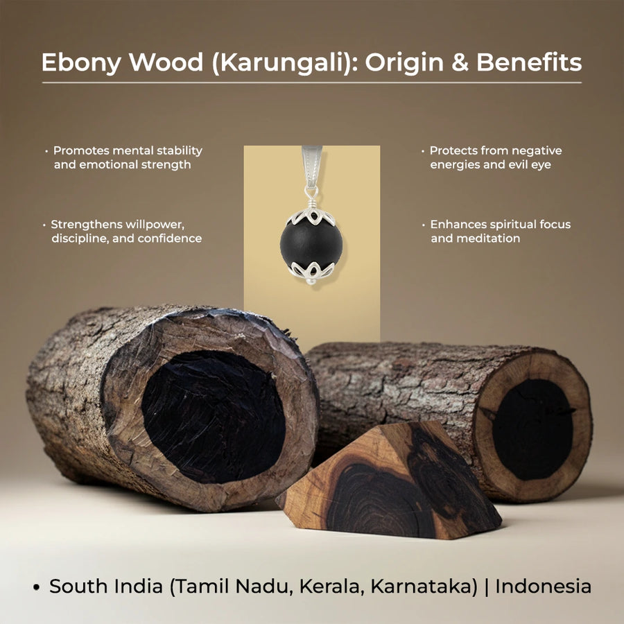 Authentic Natural Karungali Wood Bracelet – Silver-Plated Dual Link Chain with Fold-Over Clasp for Men & Women