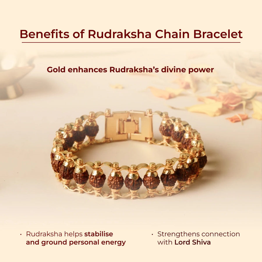 Pure Silver & Gold-Plated Rudraksha Link Chain Bracelets with Fold-Over Clasp for Men & Women – Durable & Stylish Everyday Wear