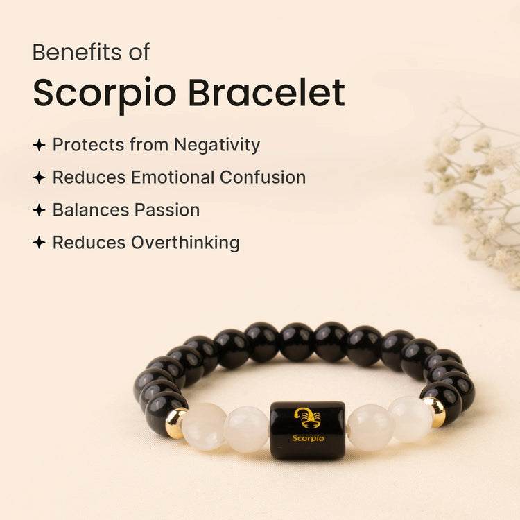 Vrishchika (Scorpio) Rashi Healing Crystal Bracelet with Black Obsidian, Garnet, Labradorite, Rose Quartz & Evil Eye for Passion, Intuition & Protection