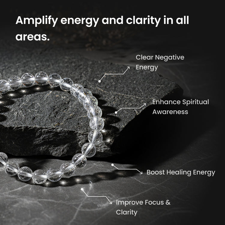 Premium 100% Pure Natural Spatika (Clear Quartz) Healing Bracelet - Energized Crystal for Focus & Peace