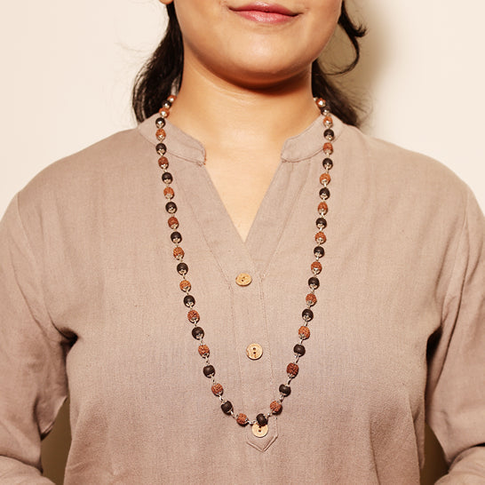 Original Government Certified Rudraksha & Ebony Karungali Silver Capped Mala (54 Beads)for Daily Wear & Jaap