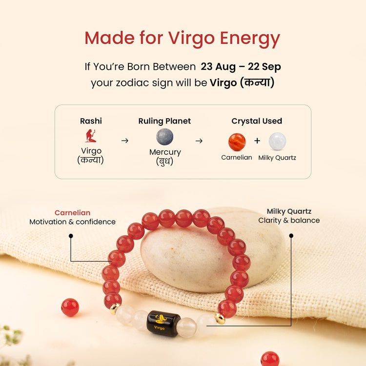 Kanya (Virgo) Rashi Zodiac Crystal Bracelet - Natural Lepidolite, Green Jade, Amazonite, Moss Agate & Fluorite Beads for Calm, Balance, and Focus