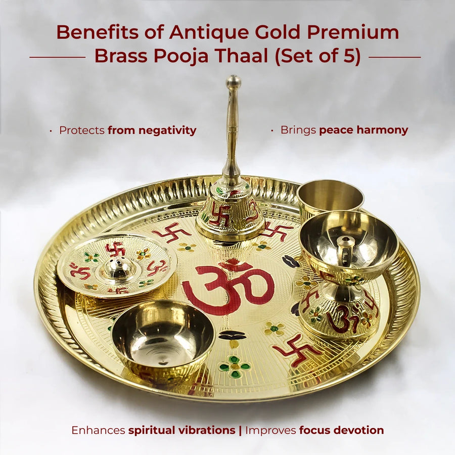 6-Piece Antique Brass Pooja Thali Set for Daily Puja, Festivals & Housewarming