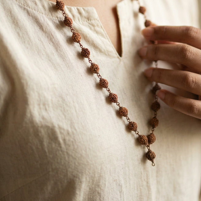Original 5 Mukhi Rudraksha Mala in Pure Copper Wire (54+1 Guru Bead) – Handcrafted Natural Panchamukhi Japa Mala for Daily Wear, Chanting & Meditation
