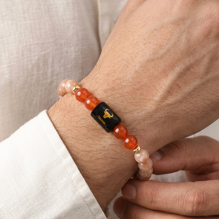 Vrishabha (Taurus) Rashi Crystal Bracelet-Zodiac Energy Bracelet for Grounding, Prosperity, & Love – Features Green Aventurine, Lapis Lazuli, and Evil Eye Protection