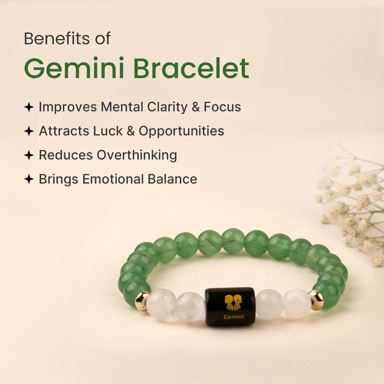 Mithun (Gemini) Rashi Crystal Bracelet-Natural Beads for Clarity, Abundance & Protection