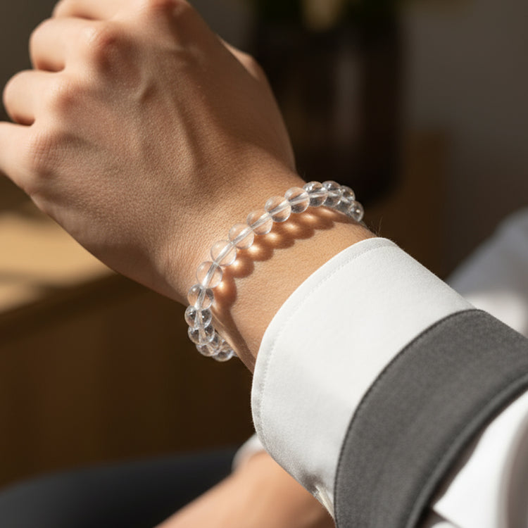 Premium 100% Pure Natural Spatika (Clear Quartz) Healing Bracelet - Energized Crystal for Focus & Peace