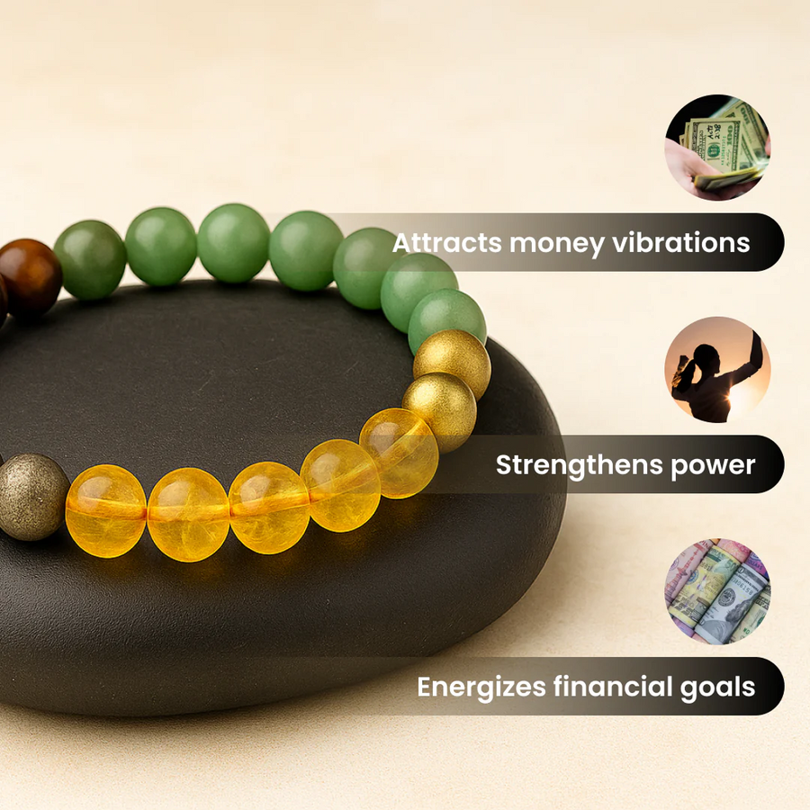 Money Magnet Wealth Bracelet – Genuine Pyrite, Citrine & Green Aventurine Beaded Bracelet for Prosperity, Abundance & Success (Natural Gemstones)