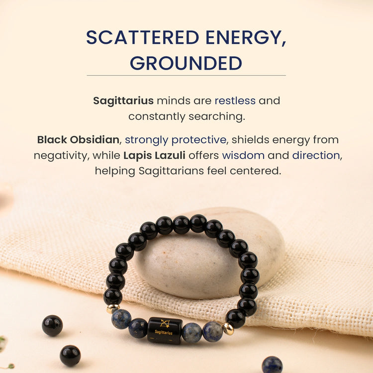 Dhanu (Sagittarius) Rashi Crystal Bracelet-Multi-Gemstone Bracelet with Citrine, Tiger Eye, Sodalite & Evil Eye Protection for Men and Women