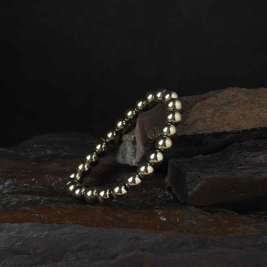 Natural Golden Pyrite Wealth Bracelet (8mm Beads) – Certified "Fool’s Gold" Money Magnet Healing Crystal for Prosperity, Abundance & Success – Unisex Stretch Bracelet