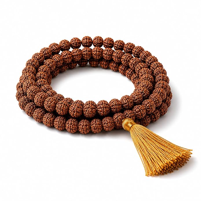Natural 5 Mukhi Rudraksha Mala 108 Beads for Men & Women | Original Rudraksha Japa Mala for Meditation, Yoga, Puja & Mantra Chanting.