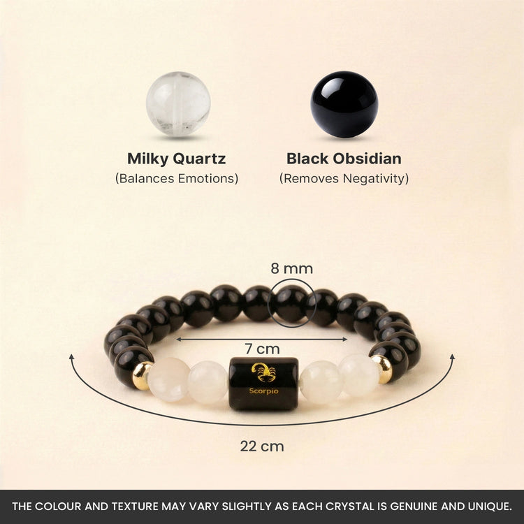 Vrishchika (Scorpio) Rashi Healing Crystal Bracelet with Black Obsidian, Garnet, Labradorite, Rose Quartz & Evil Eye for Passion, Intuition & Protection