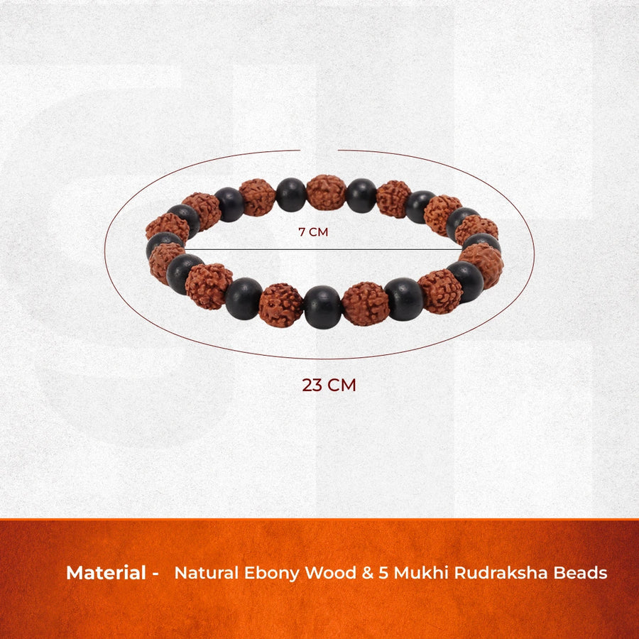Original Natural Rudraksha & Karungali Wood Bracelet for Men and Women – Authentic Panchamukhi & Ebony Beads for Positive Energy, Protection & Focus