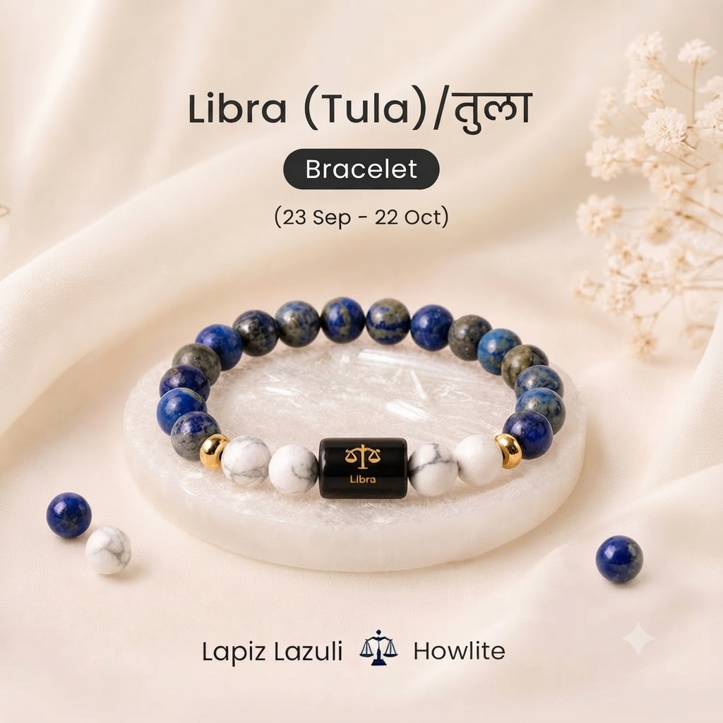 Tula (Libra) Rashi-Zodiac Healing Crystal Bracelet with Rose Quartz, Green Aventurine, Lapis Lazuli, Tiger’s Eye & Evil Eye for Love, Balance & Protection