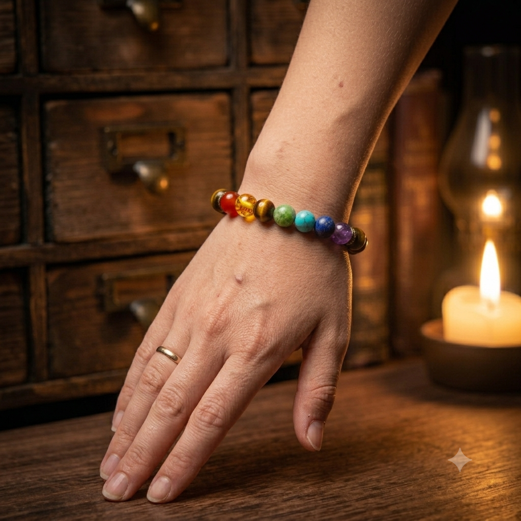 Natural Tiger Eye & 7 Chakra Healing Crystal Stone Bracelet for Men & Women-Protection, Grounding & Inner Balance