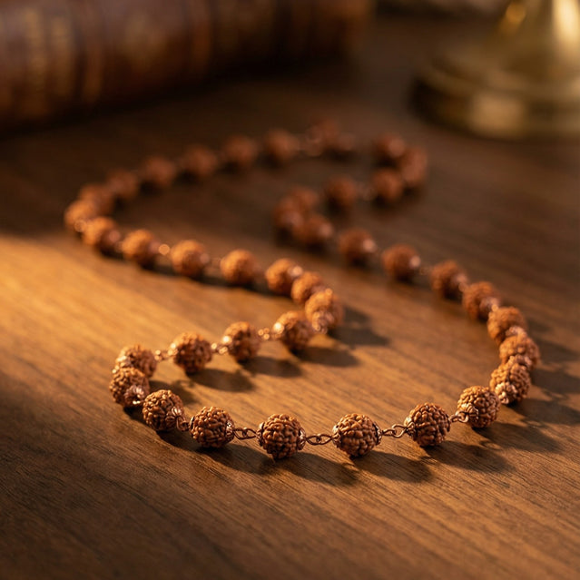 Original 5 Mukhi Rudraksha Mala in Pure Copper Wire (54+1 Guru Bead) – Handcrafted Natural Panchamukhi Japa Mala for Daily Wear, Chanting & Meditation