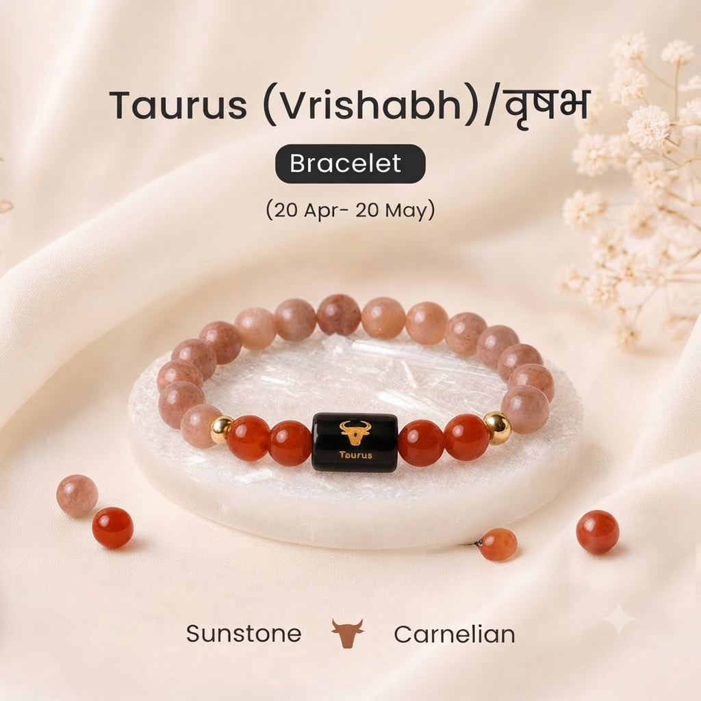 Vrishabha (Taurus) Rashi Crystal Bracelet-Zodiac Energy Bracelet for Grounding, Prosperity, & Love – Features Green Aventurine, Lapis Lazuli, and Evil Eye Protection