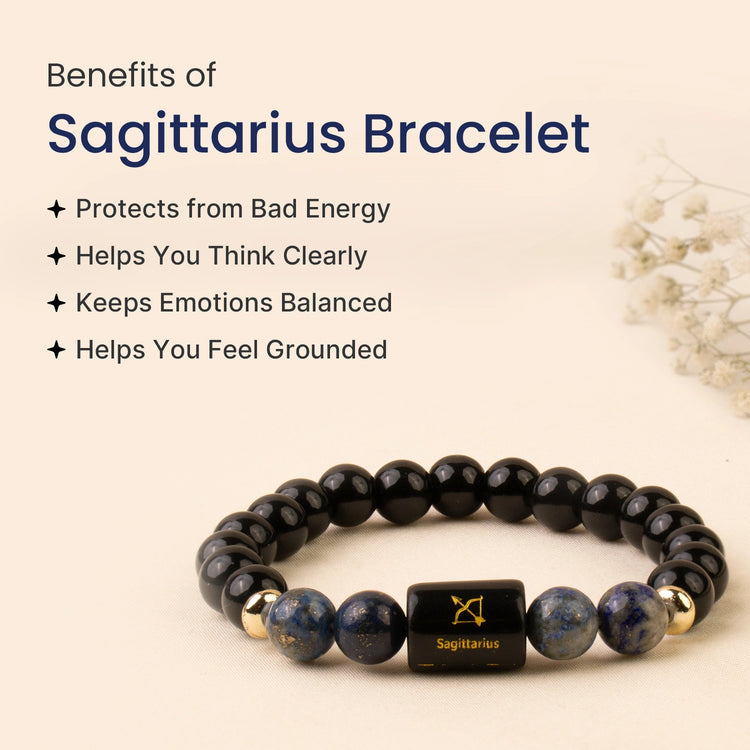 Dhanu (Sagittarius) Rashi Crystal Bracelet-Multi-Gemstone Bracelet with Citrine, Tiger Eye, Sodalite & Evil Eye Protection for Men and Women