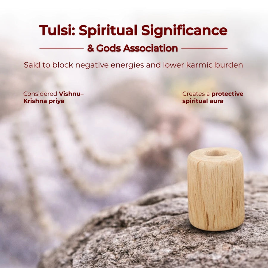 Original Radha Krishna Carved Tulsi Kanthi Mala | 100% Pure Natural Holy Basil Wood Beads Necklace for Daily Wear & Chanting