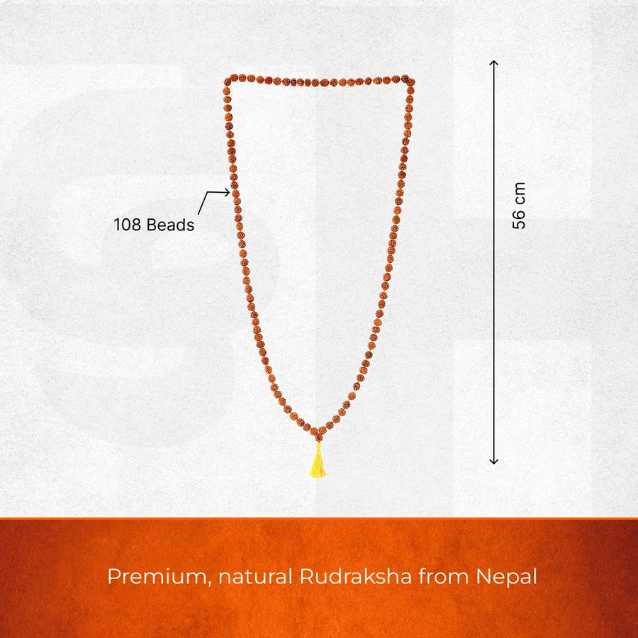 Original 5 Mukhi Rudraksha Mala (108+1 Beads, [Size, e.g., 8mm]) – Certified Natural Panchmukhi Japamala for Meditation, Daily Chanting & Astrological Healing