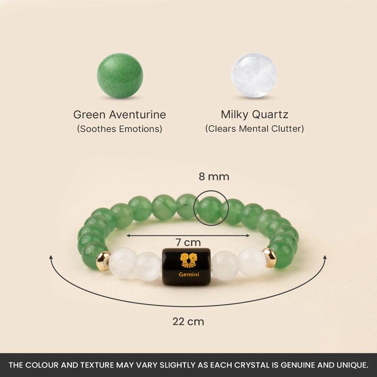 Mithun (Gemini) Rashi Crystal Bracelet-Natural Beads for Clarity, Abundance & Protection